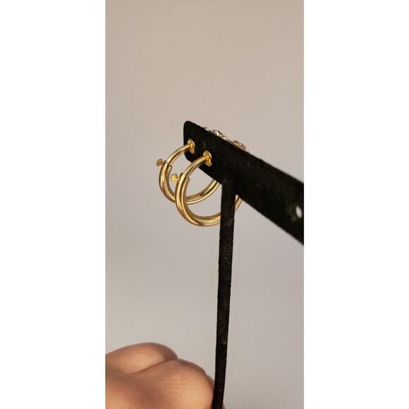 Vintage Antique Gold Hoop Earrings Rhinestones Non Pierced Push Back Clip - Picture 7 of 16